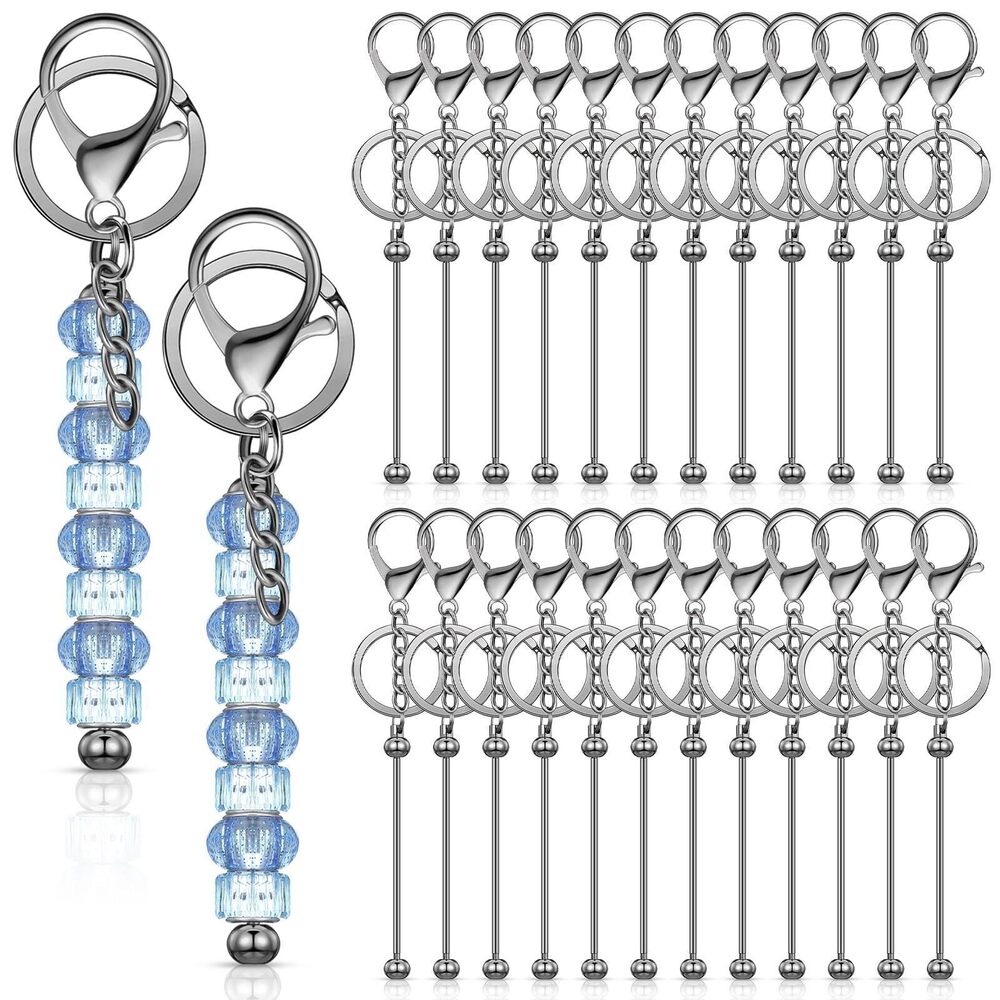 3752 24 Pcs Beadable Keychain Bars Bulk Beads for Keychain Making Kit Gifts